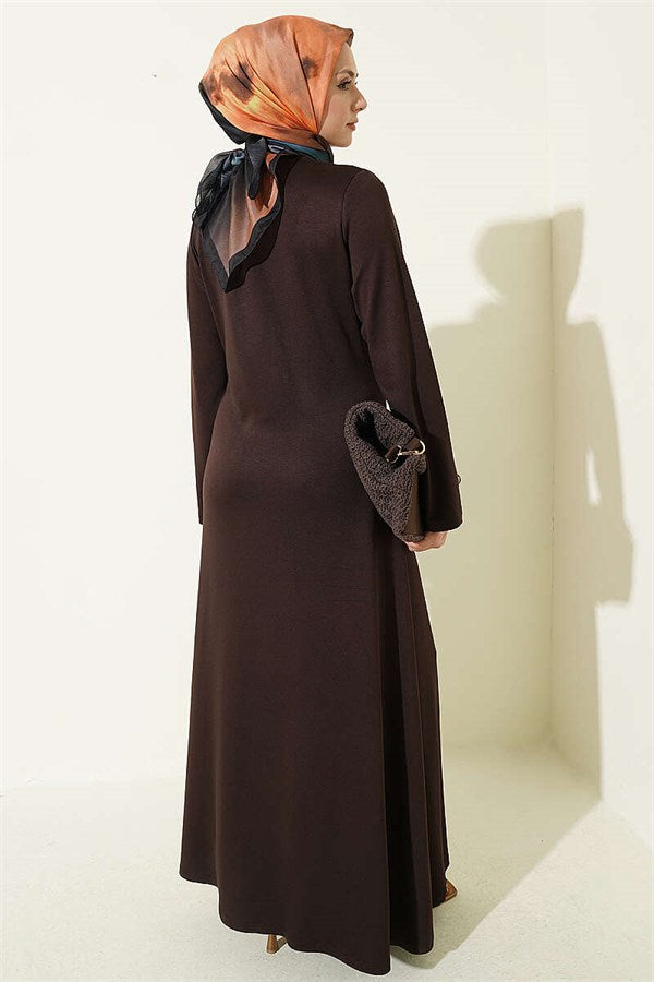 Gold Buckle Side Tie Dress, Brown