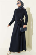 Navy Blue Side-Tie Dress with Gold Buckle