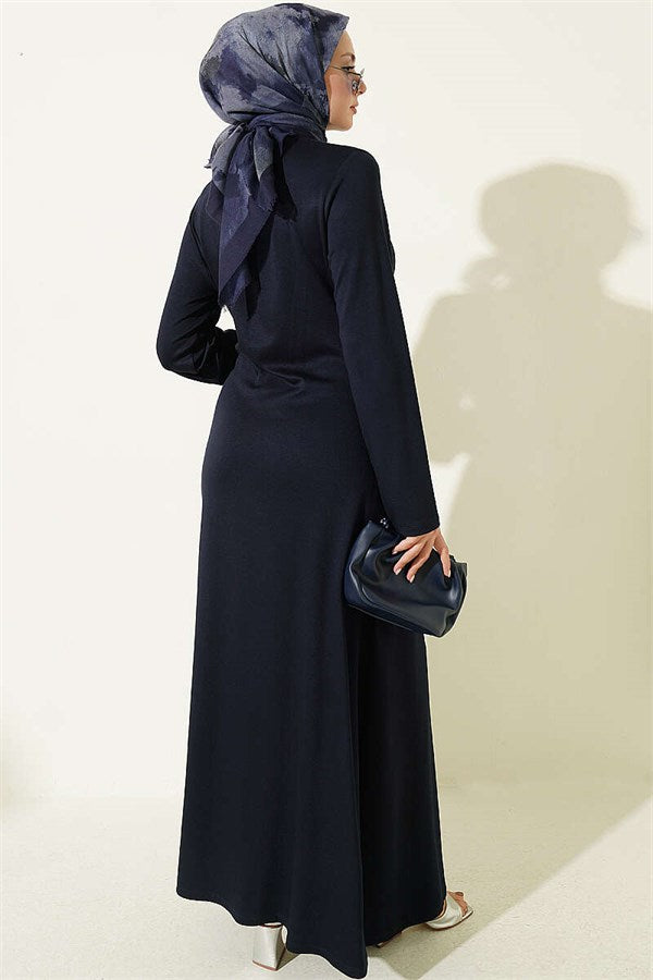 Navy Blue Side-Tie Dress with Gold Buckle