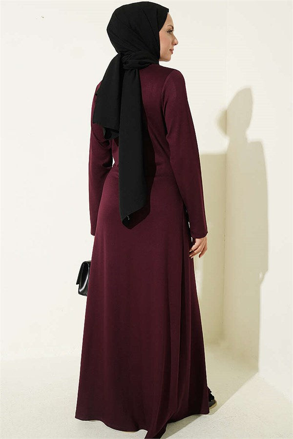 Gold Buckle Side-Tie Dress, Plum