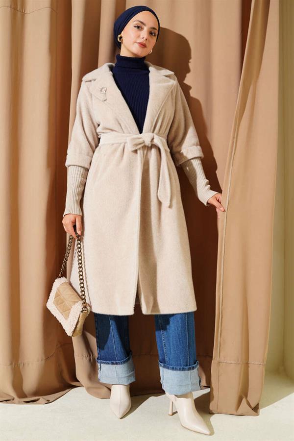 Goldfox Sleeve Ribbed Coat Beige