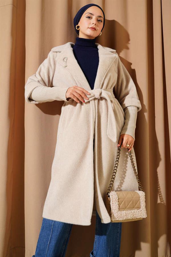 Goldfox Sleeve Ribbed Coat Beige