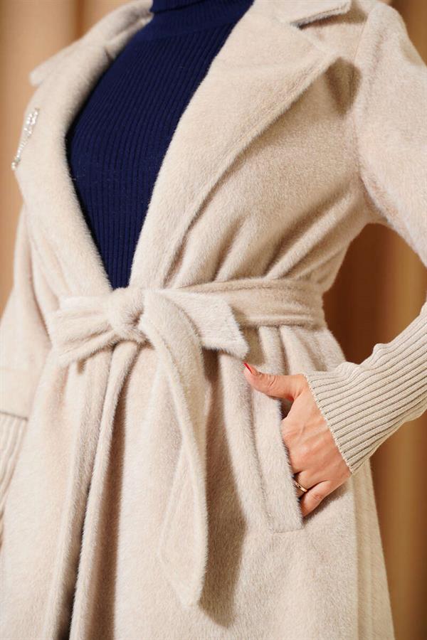 Goldfox Sleeve Ribbed Coat Beige