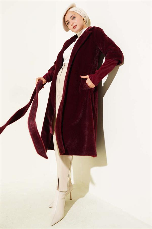 Goldfox Sleeve Ribbed Coat Claret Red