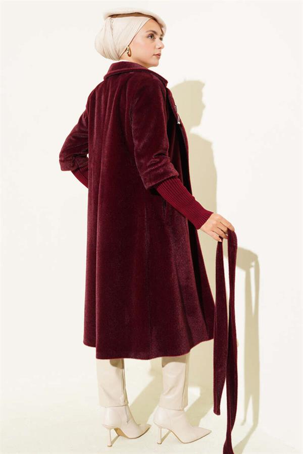Goldfox Sleeve Ribbed Coat Claret Red