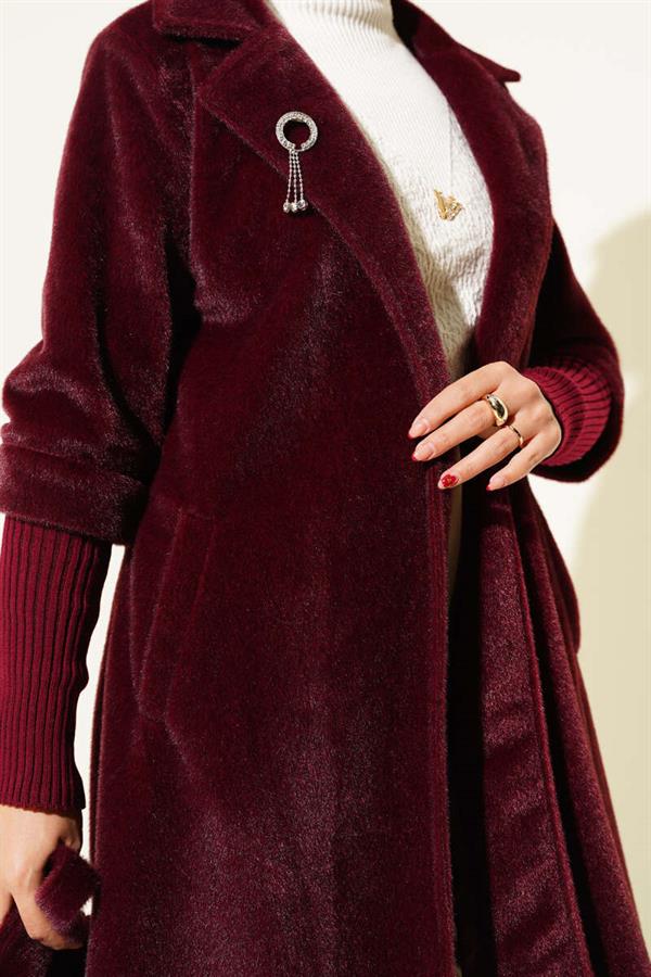 Goldfox Sleeve Ribbed Coat Claret Red