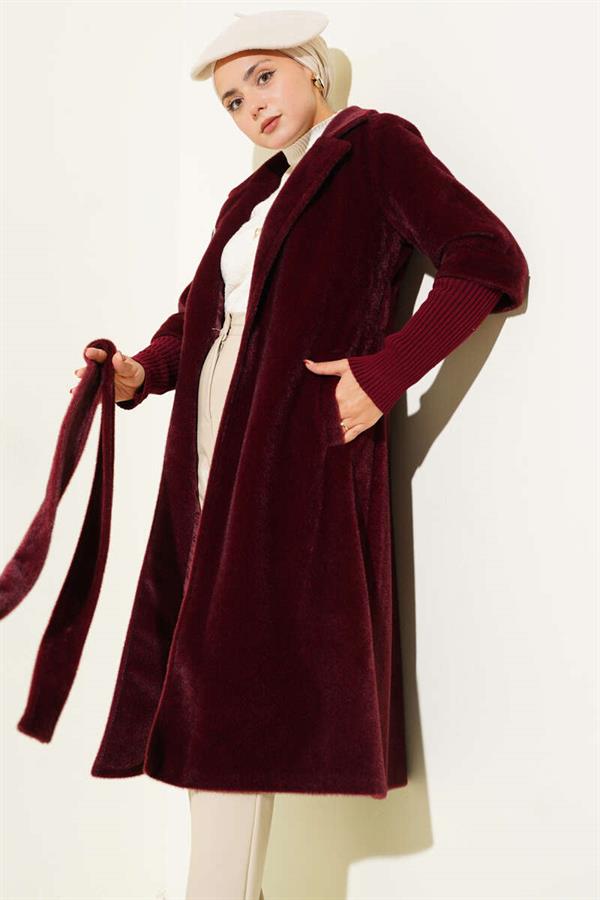Goldfox Sleeve Ribbed Coat Claret Red