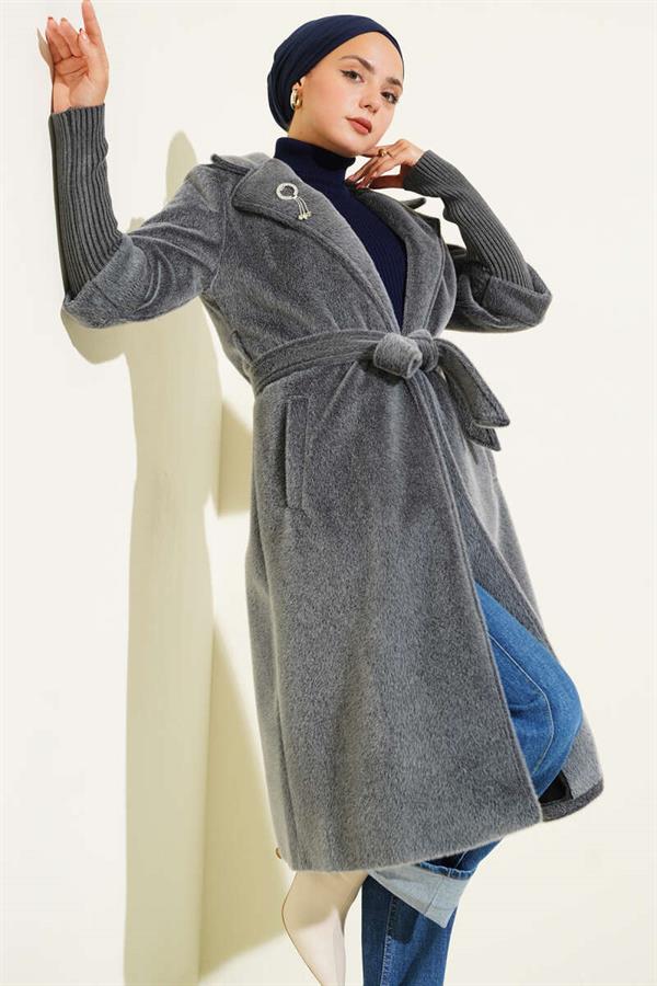 Goldfox Sleeve Ribbed Coat Gray