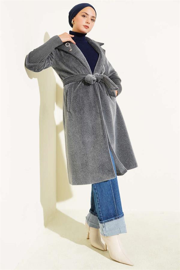 Goldfox Sleeve Ribbed Coat Gray