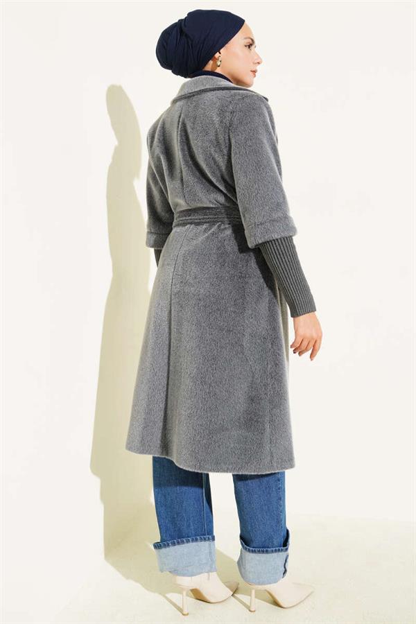 Goldfox Sleeve Ribbed Coat Gray
