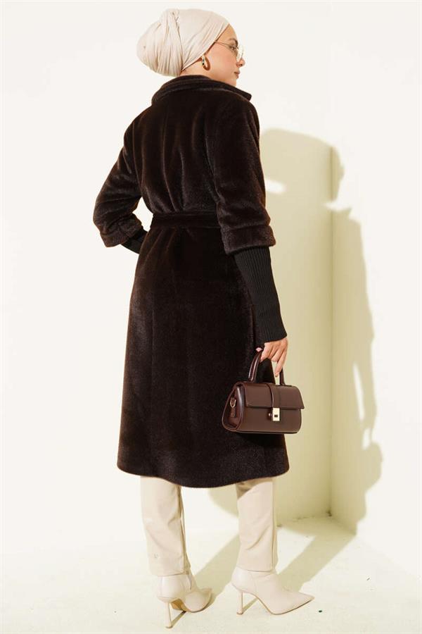 Goldfox Sleeve Ribbed Coat Chestnut