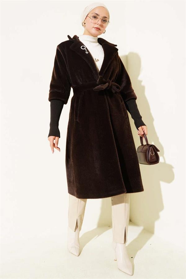Goldfox Sleeve Ribbed Coat Chestnut