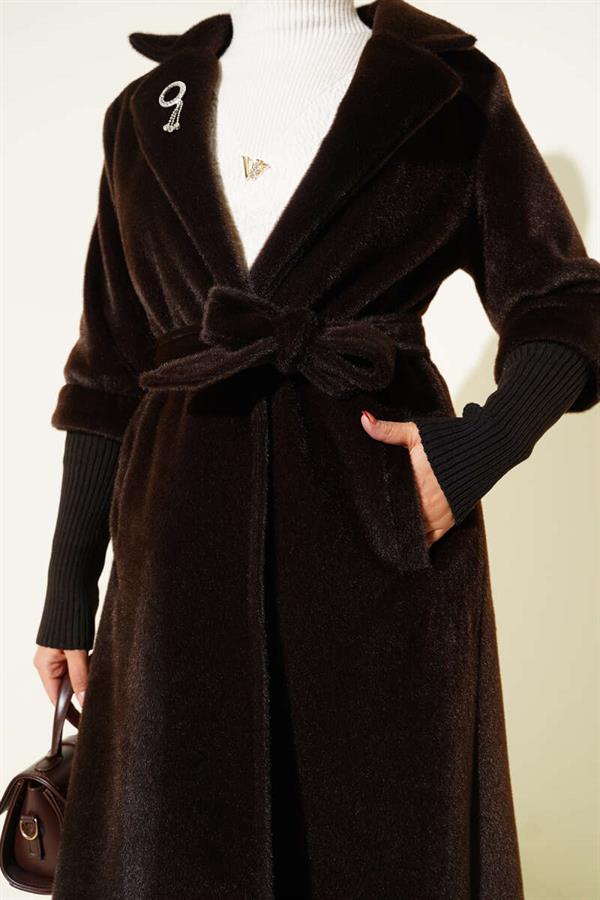 Goldfox Sleeve Ribbed Coat Chestnut