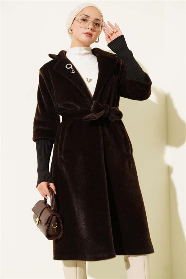 Goldfox Sleeve Ribbed Coat Chestnut