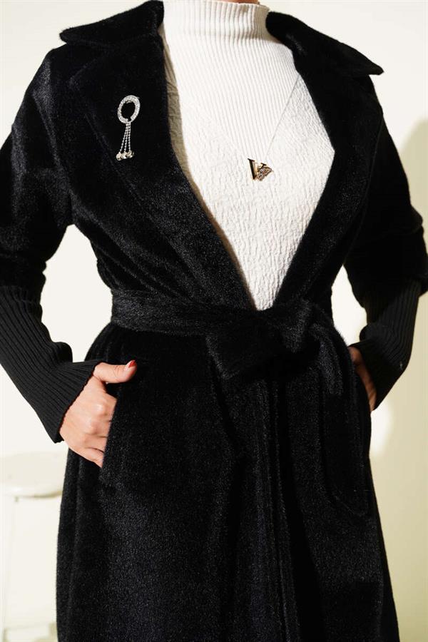 Goldfox Sleeve Ribbed Coat Black