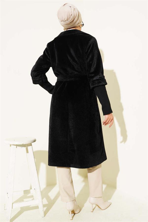 Goldfox Sleeve Ribbed Coat Black
