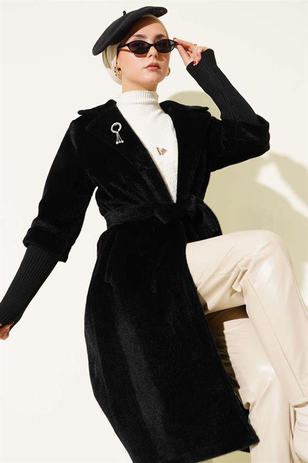 Goldfox Sleeve Ribbed Coat Black