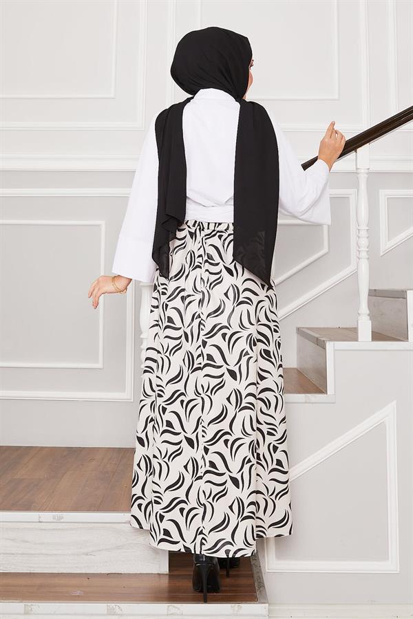 Shirt with Self Belt Wide Sleeve Skirt Suit White