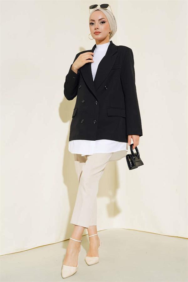  Shirt Garnish Six Button Jacket Black
