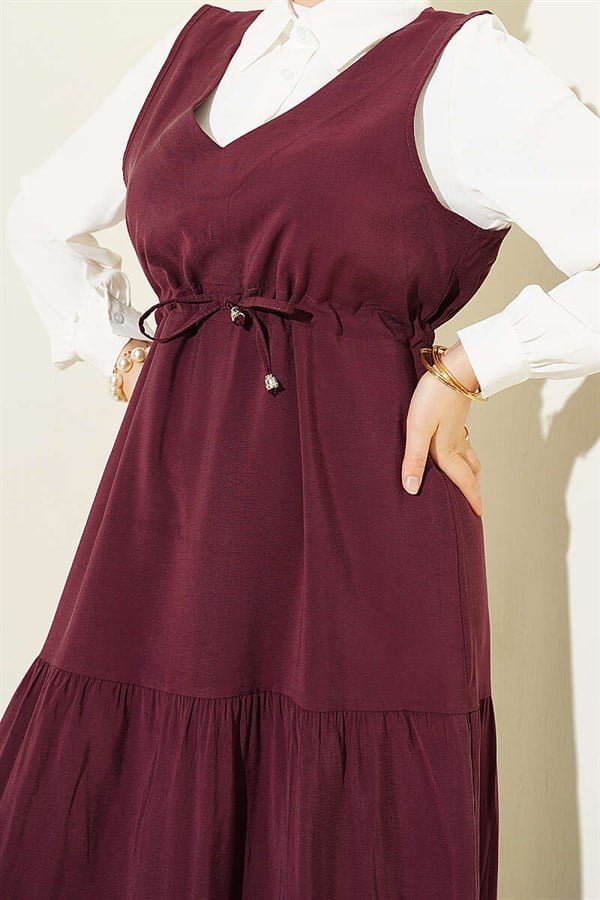 Shirt Trimmed Waist Tunnel Vest Dress Burgundy