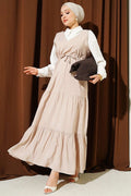 Shirt Trimmed Waist Tunnel Vest Dress Beige