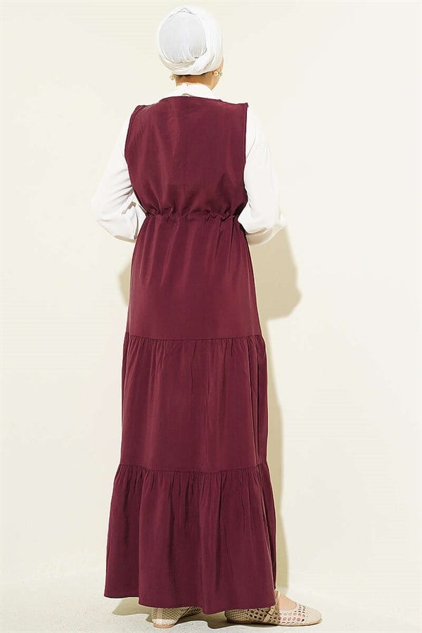 Shirt Trimmed Waist Tunnel Vest Dress Burgundy