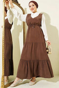 Shirt Trimmed Waist Tunnel Vest Dress Coffee