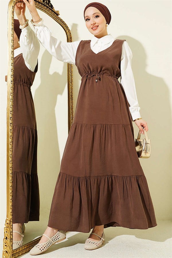 Shirt Trimmed Waist Tunnel Vest Dress Coffee