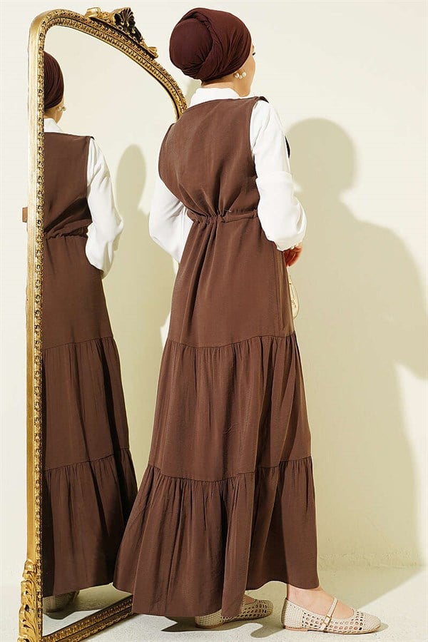 Shirt Trimmed Waist Tunnel Vest Dress Coffee