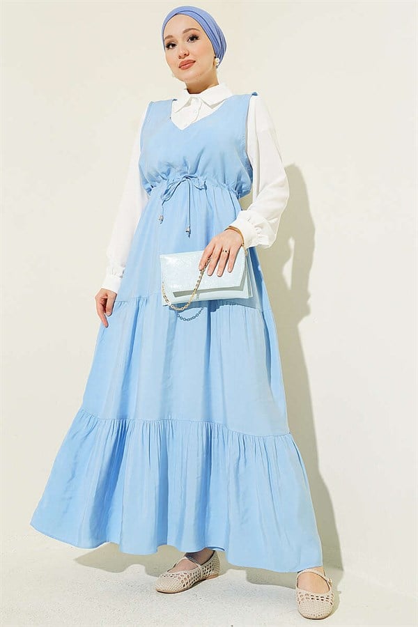 Shirt Trimmed Waist Tunnel Vest Dress Blue
