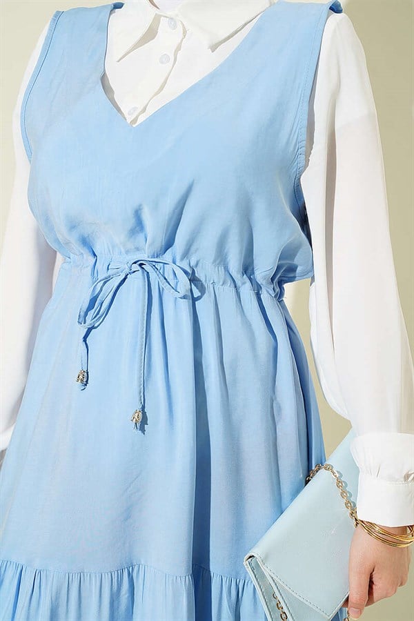 Shirt Trimmed Waist Tunnel Vest Dress Blue