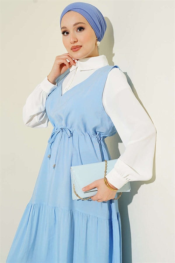 Shirt Trimmed Waist Tunnel Vest Dress Blue
