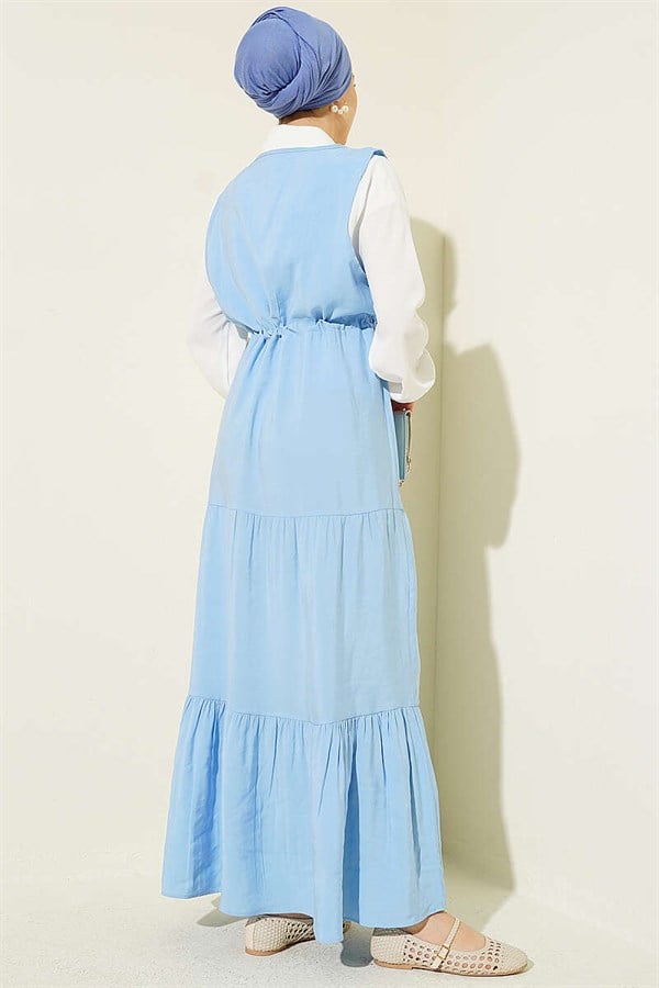 Shirt Trimmed Waist Tunnel Vest Dress Blue