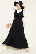 Shirt Trimmed Waist Tunnel Vest Dress Black