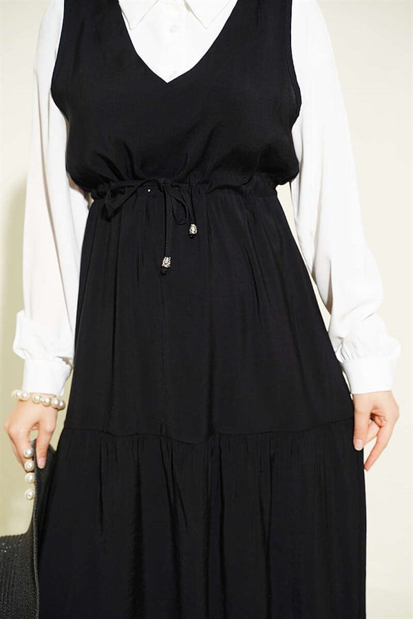 Shirt Trimmed Waist Tunnel Vest Dress Black