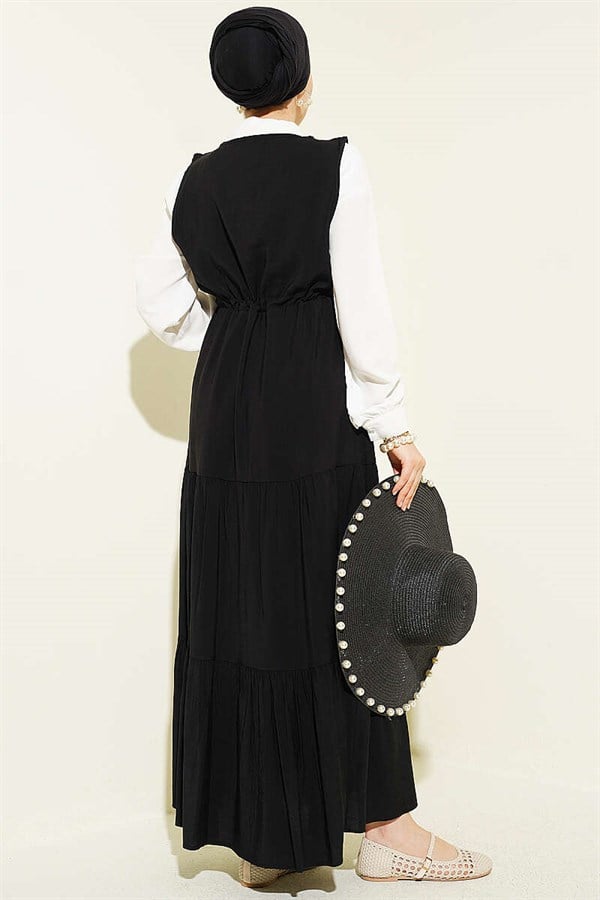Shirt Trimmed Waist Tunnel Vest Dress Black