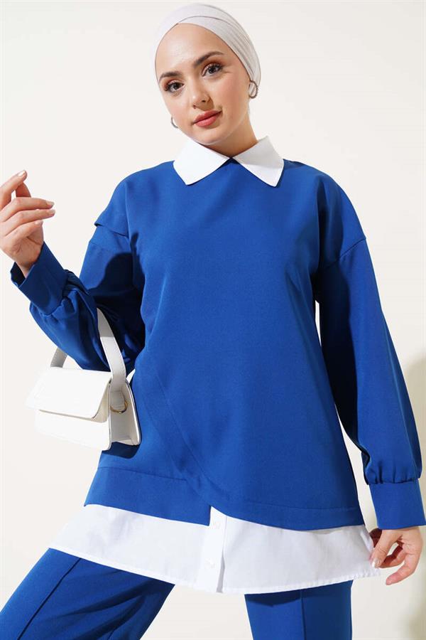 Shirt Garnish Tunic 2 Piece Set Navy Blue