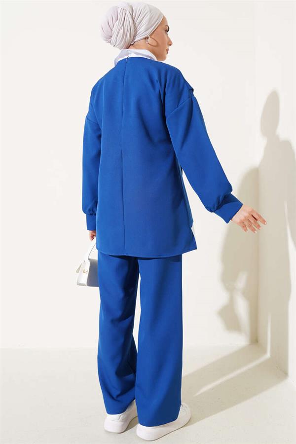 Shirt Garnish Tunic 2 Piece Set Navy Blue