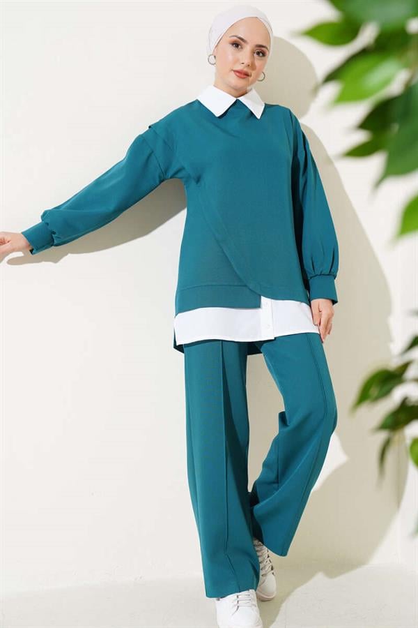 Shirt Garnish Tunic 2 Piece Set Emerald