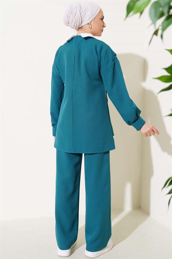 Shirt Garnish Tunic 2 Piece Set Emerald