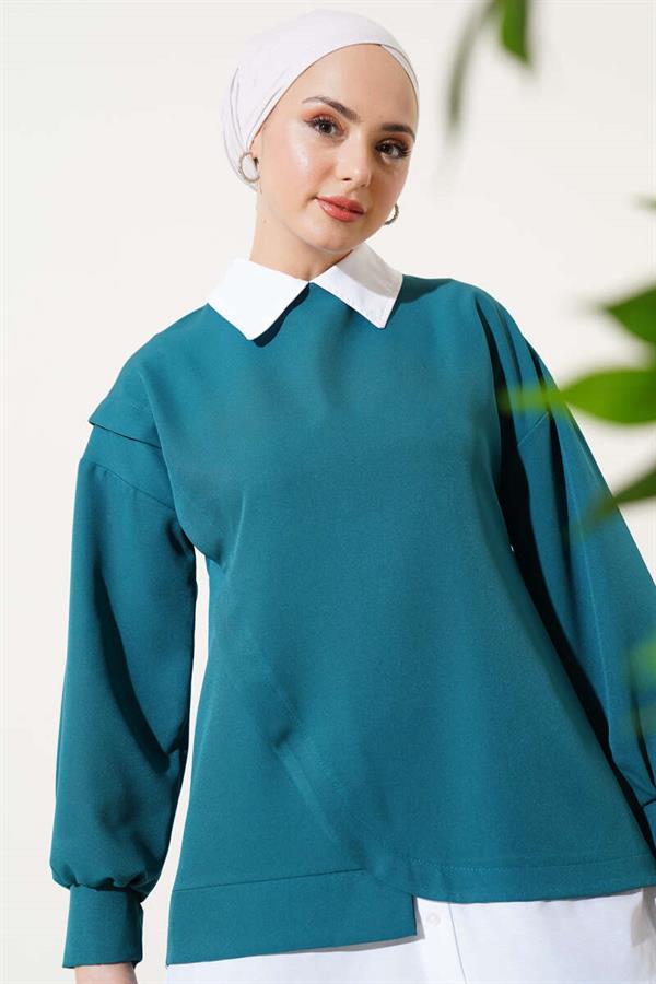 Shirt Garnish Tunic 2 Piece Set Emerald