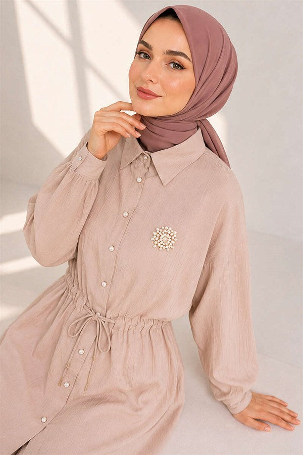 Shirt Collar 2 Piece Set with Belt Tunnel, Beige