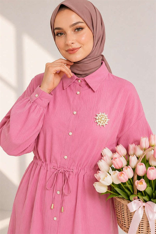 Shirt Collar 2 Piece Set with Tunnel Waist, Pink