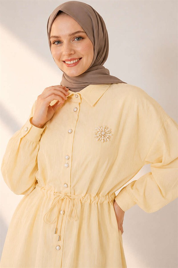 Shirt Collar 2 Piece Set with Tunnel Waist, Yellow