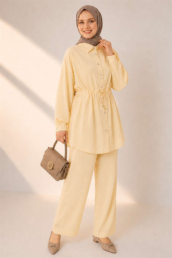 Shirt Collar 2 Piece Set with Tunnel Waist, Yellow
