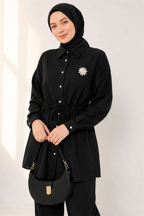 Shirt Collar 2 Piece Set with Belt Tunnel, Black