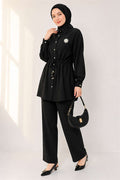 Shirt Collar 2 Piece Set with Belt Tunnel, Black