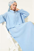 Shirt Collar Button-Down Vest 2 Piece Set Blue