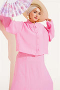 Shirt Collar Button-Down Vest 2 Piece Set Pink