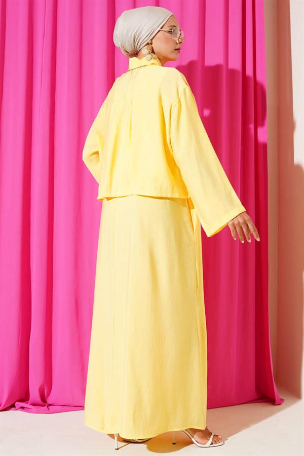 Shirt Collar Button-Down Vest 2 Piece Set Yellow